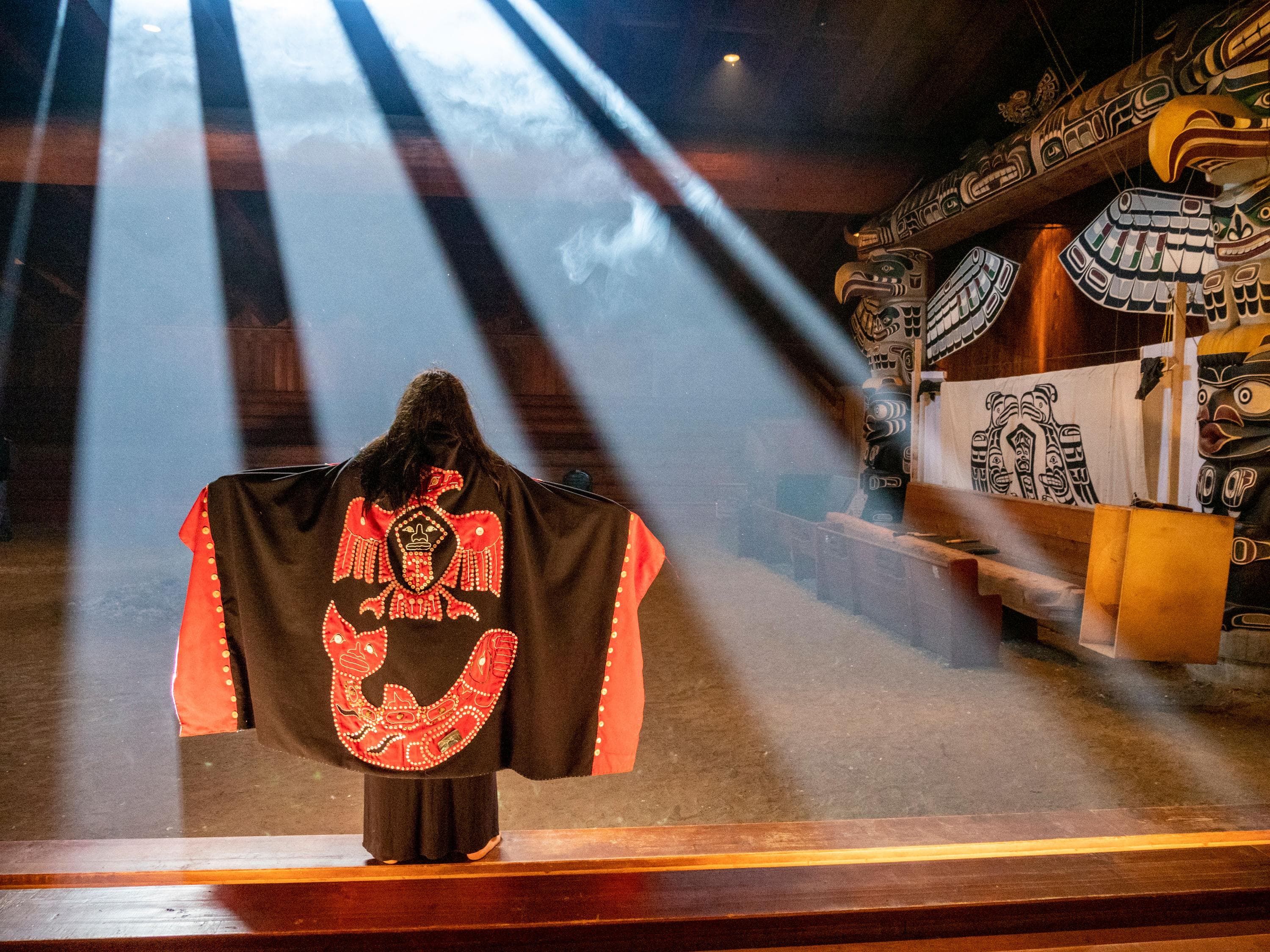 Traditional Kwakwaka'wakw U’mista Dancer, Alert Bay, Cormorant Island, British Columba, Canada.